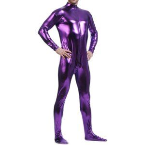 Unisex Purple Metallic Shiny Zentai Bodysuit Hoodless Adult Costume